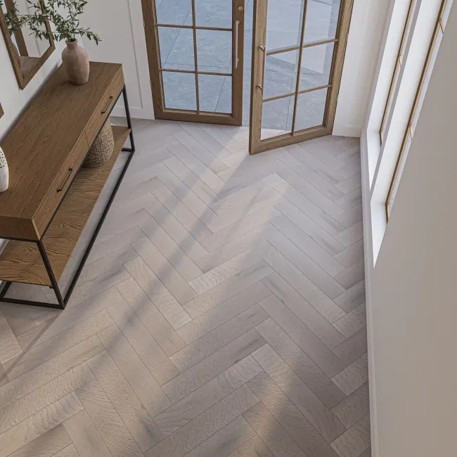 Delamere Herringbone Light Grey Oak Engineered Wood Flooring 13mm Oiled
