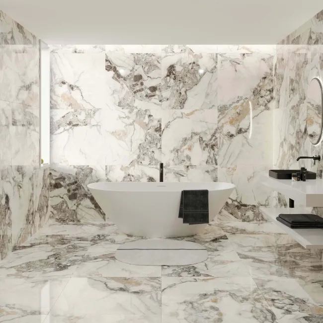 Detroit White Marble Effect Polished Porcelain Floor Tile