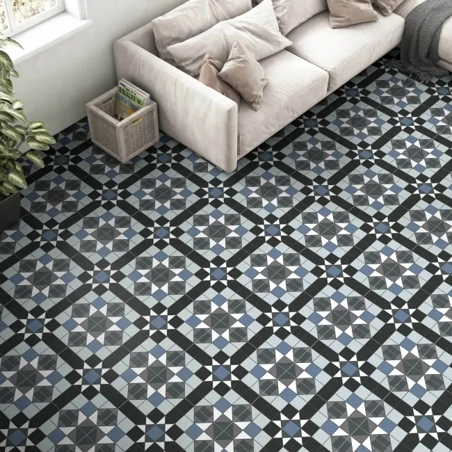 Devon Blue Victorian Patterned Matt Ceramic Floor Tile