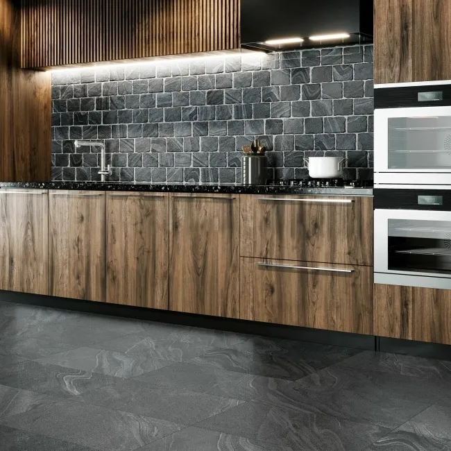 Esla Black Cobblestone Effect Matt Porcelain Wall Tile