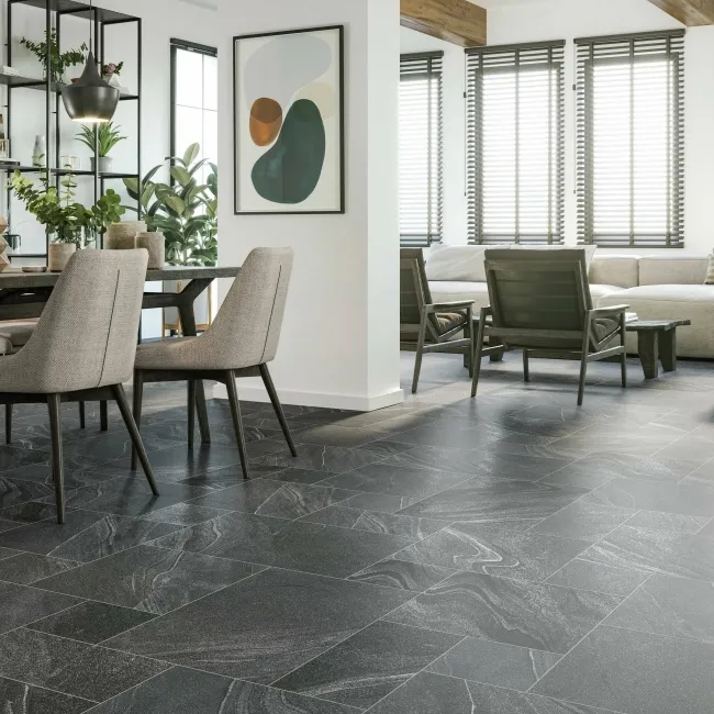 Esla Modular Black Stone Effect Matt Porcelain Floor Tile