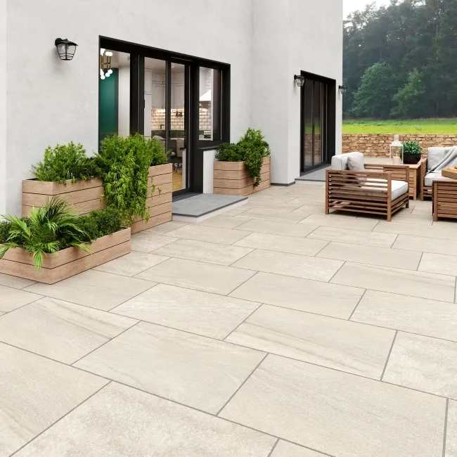 Everest Beige Stone Effect Matt Porcelain Outdoor Slab Tile