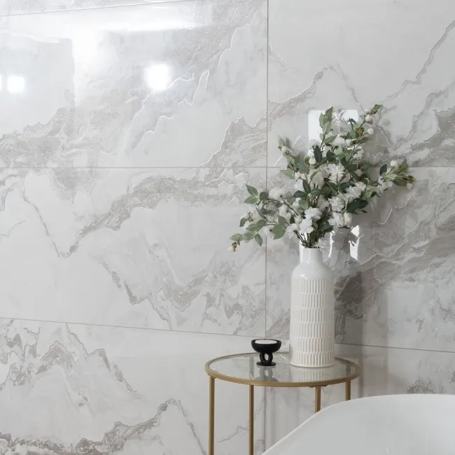 Fenndi Silver Marble Effect Polished Porcelain Tile