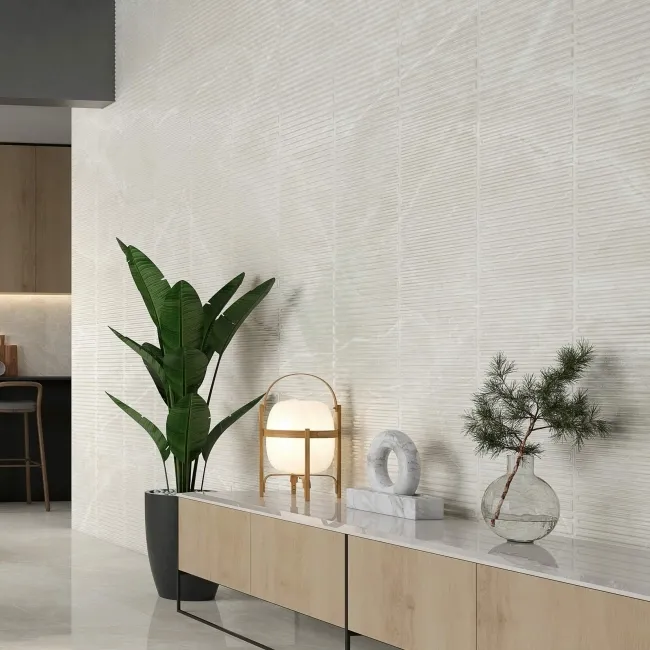 Fior Di Bosco Ivory Decor Marble Effect Gloss Ceramic Wall Tile