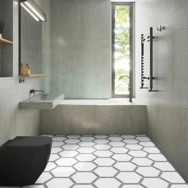 Fusion White Marble Effect & Stone Border Hexagon Tile