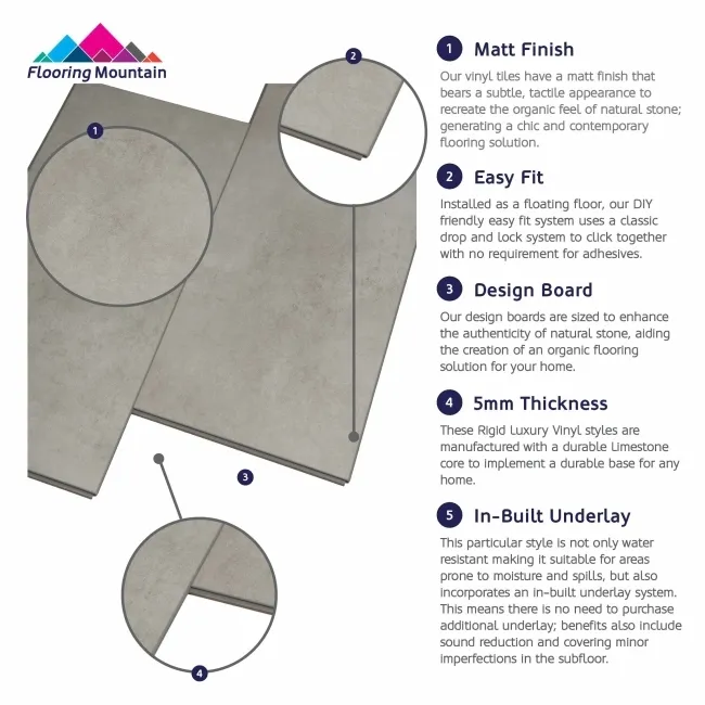 Galicia Sea Salt Tile Luxury Click Vinyl Flooring 5mm