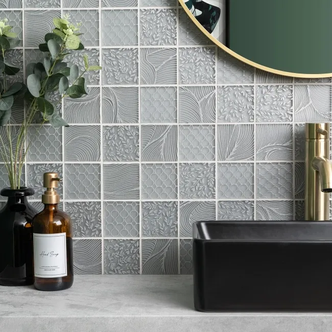 Hampton Silver Grey Patterned  Matt Glass Mosaic