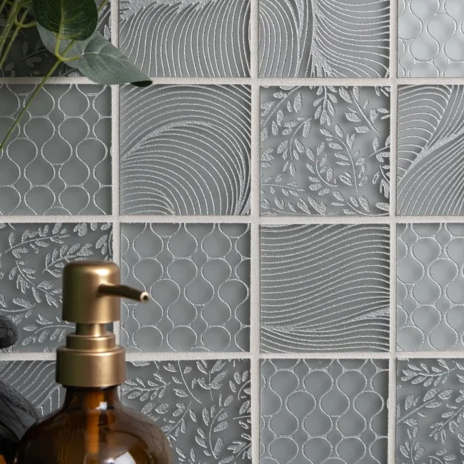 Hampton Silver Grey Patterned  Matt Glass Mosaic