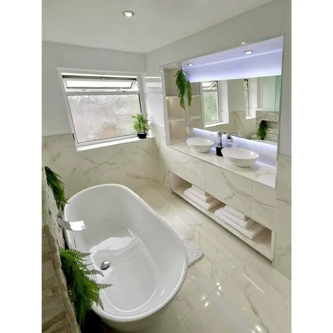 Carrara Gold Gloss Marble Effect Vitrified Ceramic Floor Tile