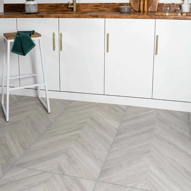 Loire Pearl Grey Matt Chevron Wood Effect Porcelain Floor Tile