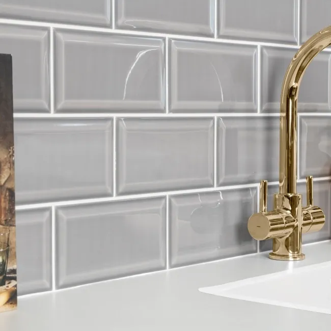 Metro Retro Bevelled Smokey Grey Gloss Wall Tile