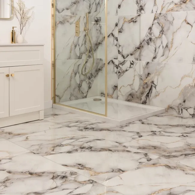 Napoli Grey White Marble Effect Polished Porcelain Tile