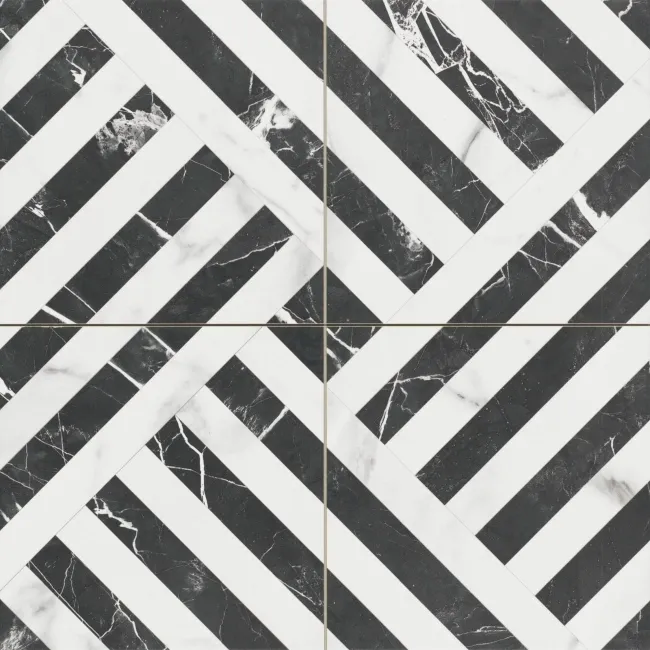 Salene Black Patterned Matt Porcelain Wall and Floor Tile