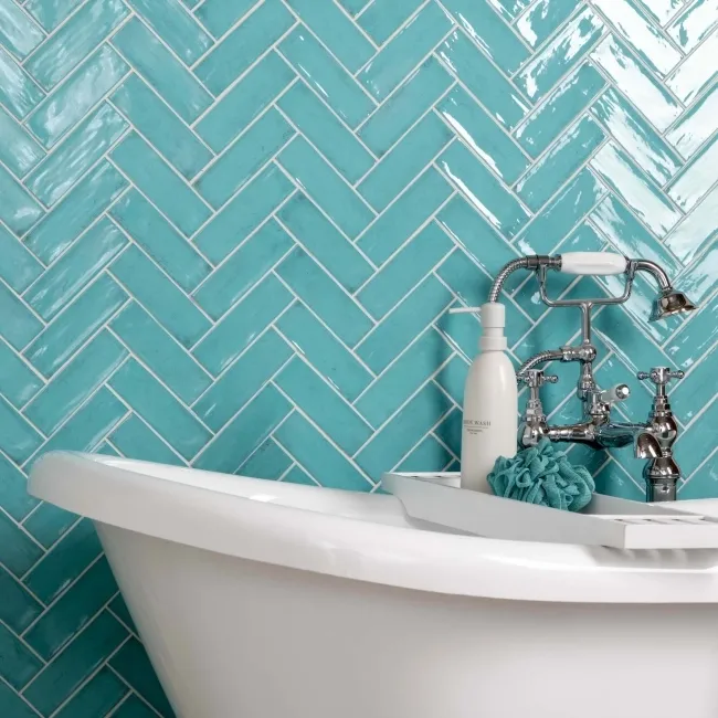 Victorian Style Aquamarine Gloss Porcelain Wall Tile