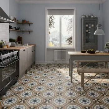 Osborne Blue Victorian Patterned  Matt Ceramic Floor Tile