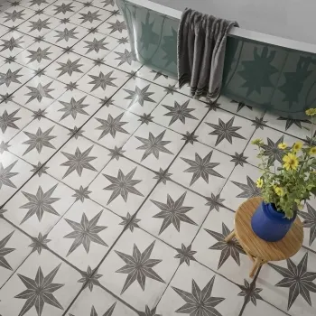 Star Black Patterned Matt Ceramic Floor Tile