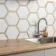 Fusion White Marble Effect & Oak Border Hexagon Tile
