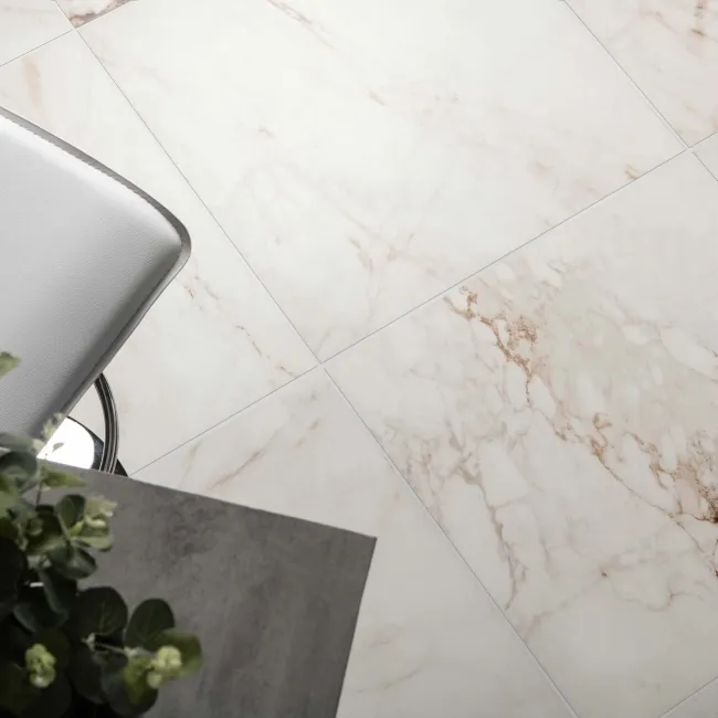 Barnaby White Marble Effect Matt Porcelain Floor Tile