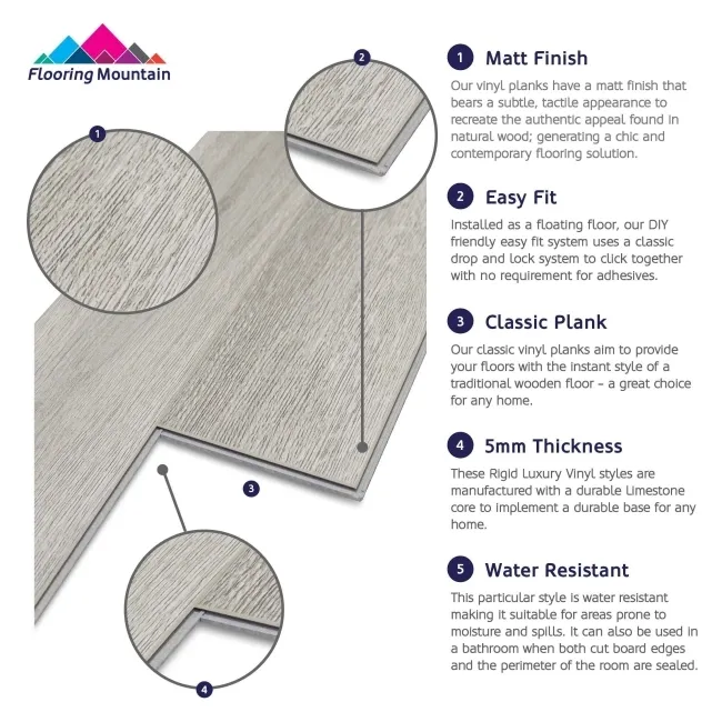 Chason Rock Grey Herringbone Luxury Click Vinyl Flooring 5mm