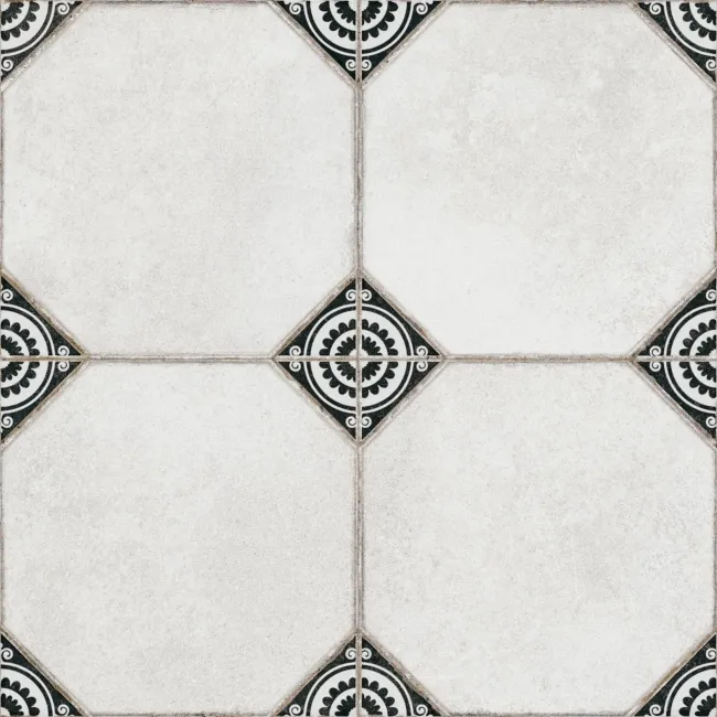 Leeds Black Patterned Matt Porcelain Floor Tile
