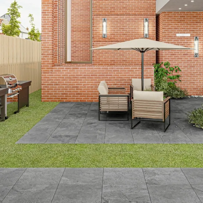 Portman Grey Stone Effect Matt Porcelain Outdoor Slab Tile