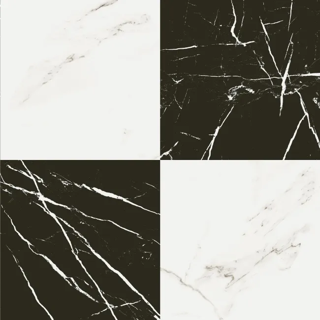 Marble Chess Effect Black & White Matt Porcelain Tile