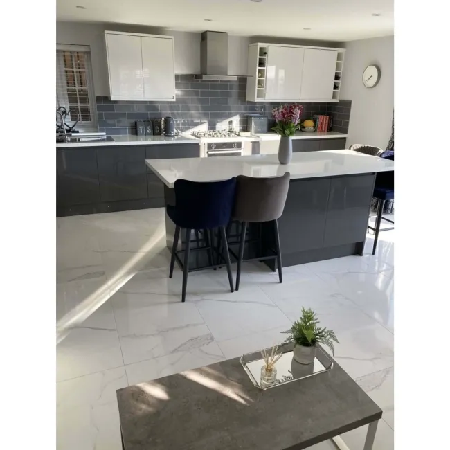 Carrara White Gloss Marble Effect Rectified Vitrified Ceramic Floor Tile
