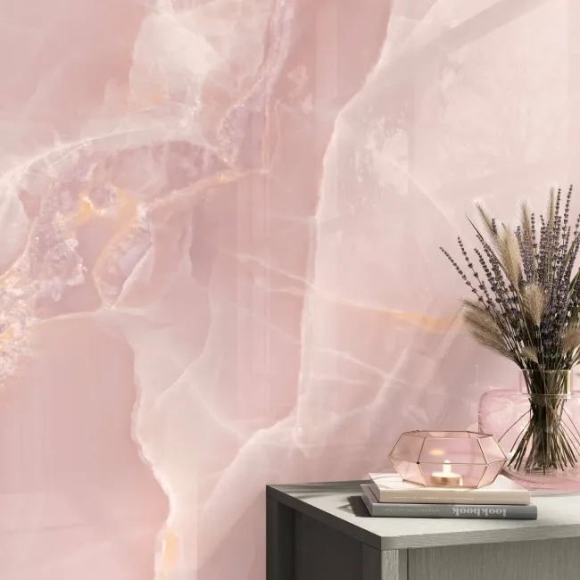 Onyx Marble Effect Rose Pink Polished Porcelain Wall and Floor Tile