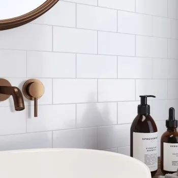 Mini Matt Flat White Wall Tiles 75x150 Bathroom Roomset