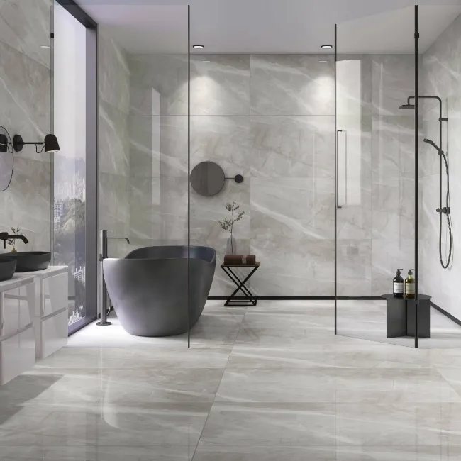 Alessia Light Grey Marble Effect Polished Porcelain Wall and Floor Tile