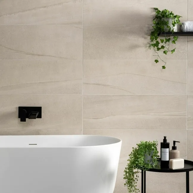 Burlington Stone Effect Cream Matt Ceramic Wall Tile
