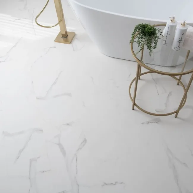 Crystal White Marble Tile Luxury Click Vinyl Flooring 5.5mm