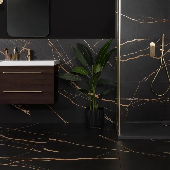 Da Vinci Golden Black Marble Effect Semi Polished Porcelain Tile