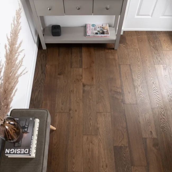 Delamere Dark Smoked Brushed Oak Engineered Wood Flooring 13x150mm Oiled