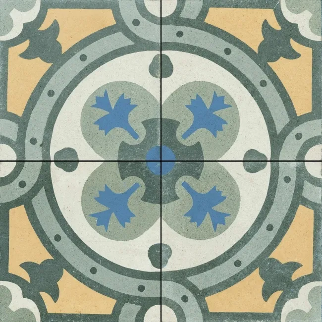 Granada Green Victorian Patterned Matt Ceramic Floor Tile