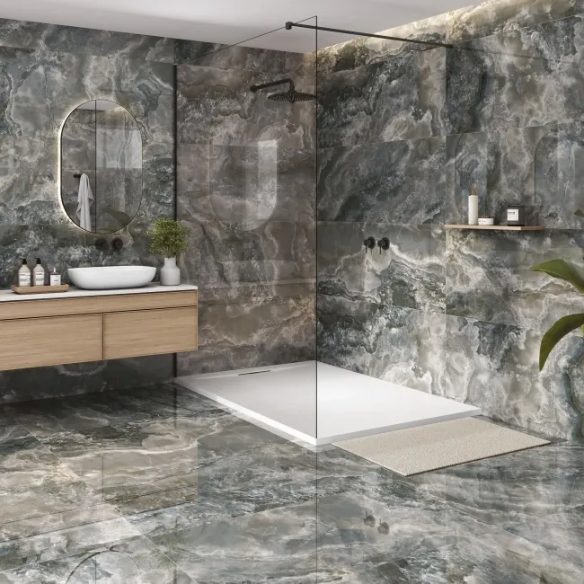 Scarlet Black Onyx Marble Effect Polished Porcelain Tile
