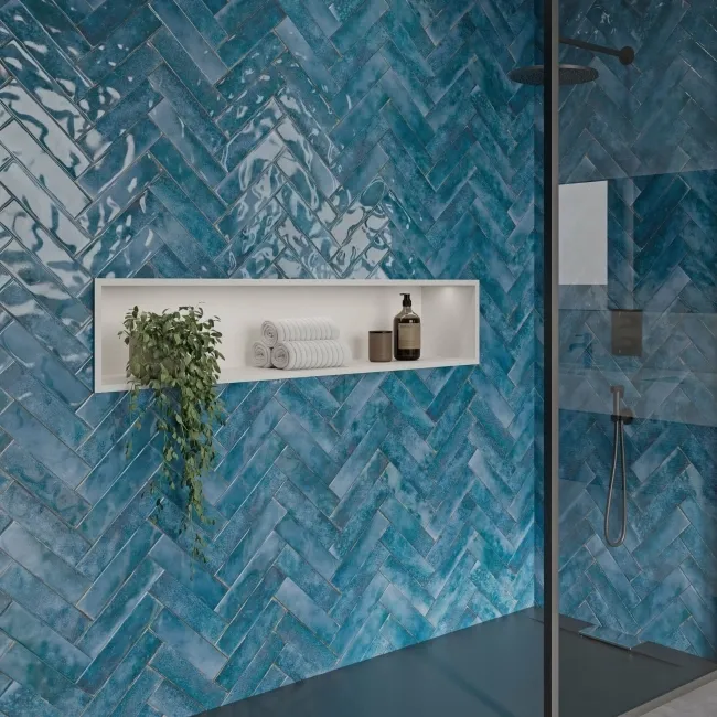 Style Aqua Blue Brick Effect Gloss Ceramic Wall Tile