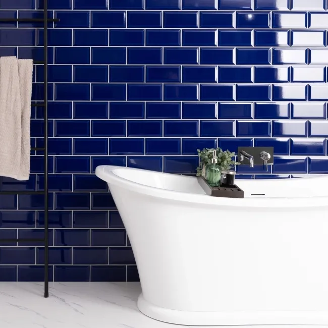 Metro Bevelled Victorian Cobalt Blue Gloss Ceramic Wall Tile
