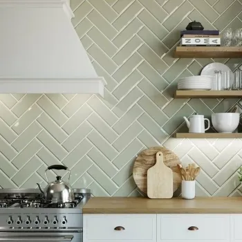 Metro Sage Wall Tiles 100x300 Kitchen Roomset