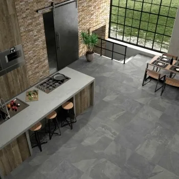 Mustang Light Grey Slate Effect Matt Porcelain Floor Tile