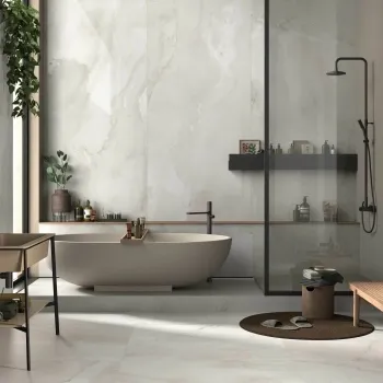 The Room White Onyx Marble Effect Polished Porcelain Wall and Floor Tile