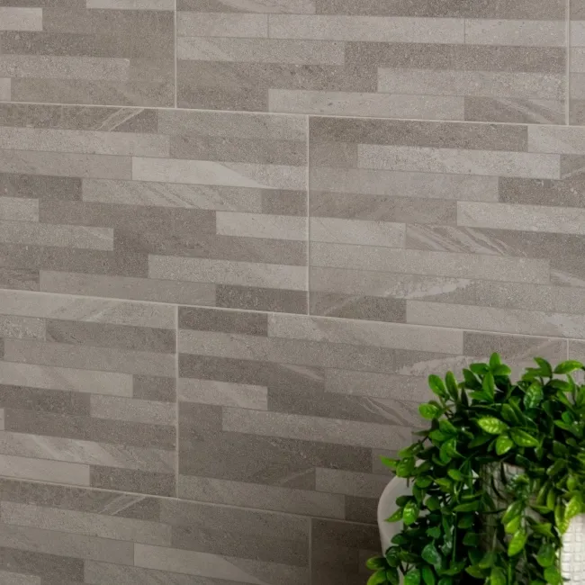 Allegro Mixed Decor Grey Stone Effect Matt Rectified Porcelain Wall Tile