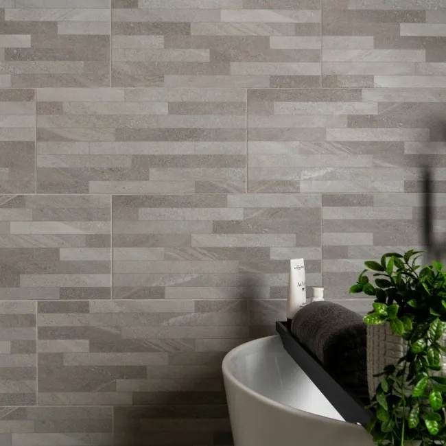 Allegro Mixed Decor Grey Stone Effect Matt Rectified Porcelain Wall Tile