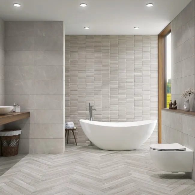 Nogal Block Decor Grey Wood Effect Matt Ceramic Wall Tile