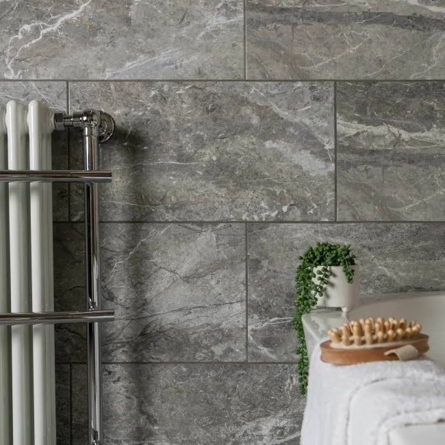 Bernini Grey Gloss Marble Effect Ceramic Wall Tile