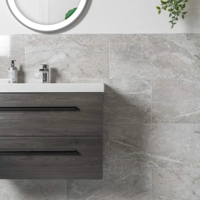 Bernini Light Grey Gloss Marble Effect Ceramic Wall Tile