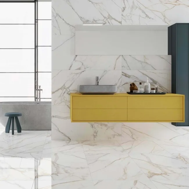 Calacatta Golden Grey Marble Effect Polished Porcelain Wall and Floor Tile