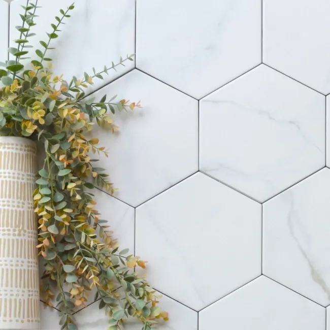 Cipriani Hexagon White Marble Effect Matt Porcelain Wall and Floor Tile