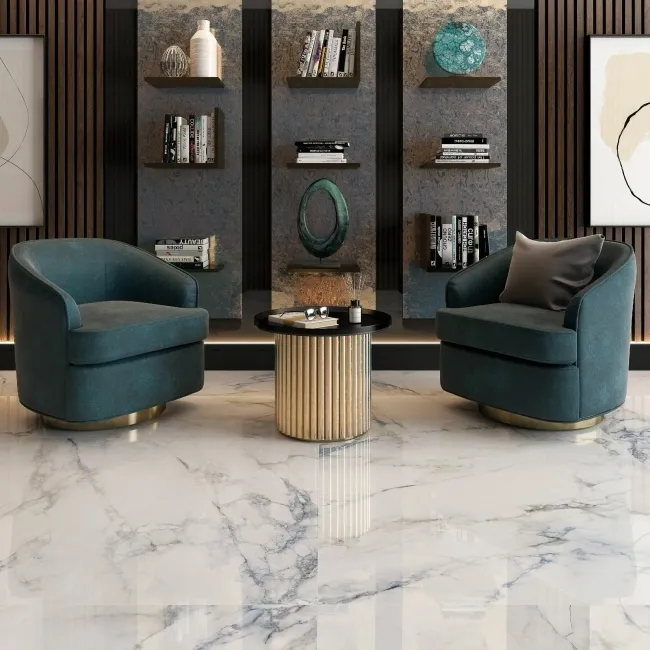 Mare Blue Marble Effect Large Polished Porcelain Floor Tile