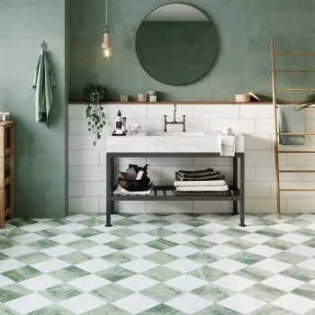 Marble Chess Effect Green & White Matt Porcelain Tile